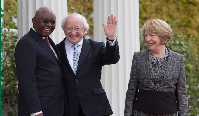 3.	Pictured is President of the Republic of Mozambique Mr. Armando Emilio Guebuza, with President Michael D. Higgins, and his wife Sabina, at Aras an Uachtarain, during the Presidents 4 day state visit to Ireland from the 3rd to the 6th of June. Picture Colm Mahady / Fennells - Copyright Fennell Photography 2014