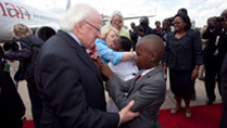 President Michael D Higgins and his wife Sabina on their arrival to Kazumu International Airport, Lilongwe. Photo Chris Bellew / Copyright Fennell Photography 2014