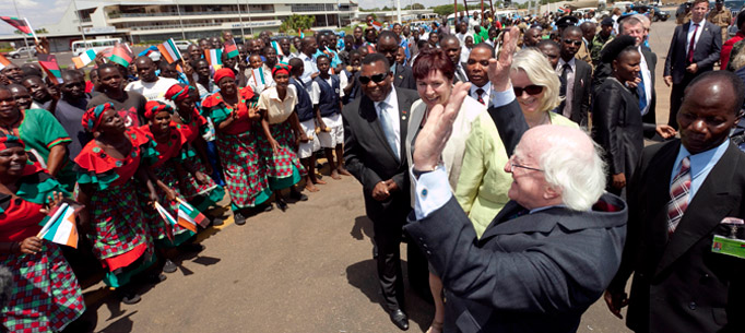 Pictured is President Michael D Higgins bidding farewell after his arrival to Kazumu International Airport, Lilongwe Malawi where he was greeted with a traditional welcome. Photo Chris Bellew / Copyright Fennell Photography 2014