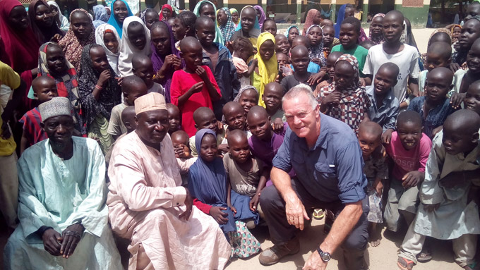 Rapid Response Corps member, Peter Cooney visiting a camp for internally displaced persons in Maiduguri, Nigeria